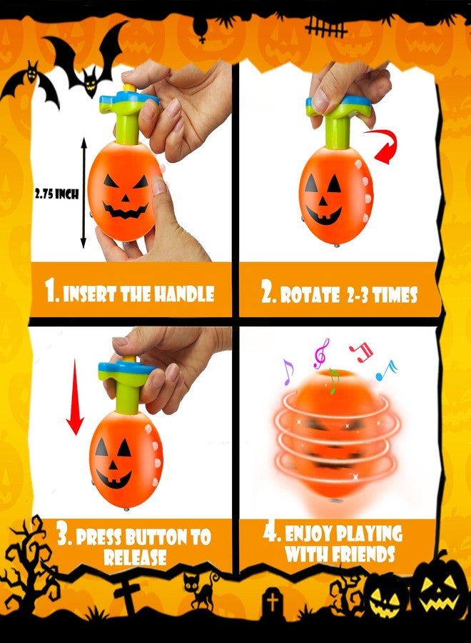 Leetous Halloween Treats Non Candy for Kids 6 Pack, Wind Up Pumpkin Spinning Tops Toys Gifts for Toddlers, Halloween Boo Basket Bucket Goodie Bag Stuffer School Party Favors Prizes Trinket for Boys Girls - Image 5