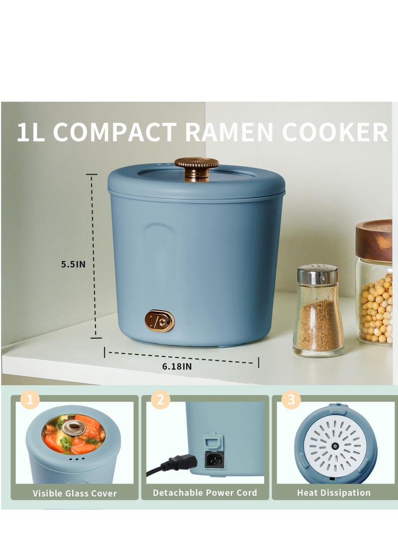 Excefore - Hot Pot Electric, 1L Mini Ramen Cooker, Rapid Noodles Cooker, Multifunctional Electric Pot for Cooking Pasta, Egg, Soup, Portable Pot with Over Heating Protection for Dorm, Office, Travel - Image 1