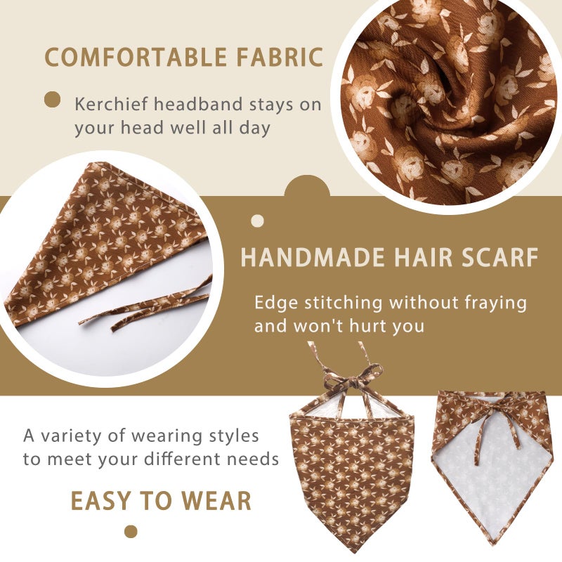 Vercret 6 Pack Floral Hair Scarf Headband for Women, Hair Bandana Headbands, Head Wrap Scarves Covers Boho Triangle Kerchief Cute Hair Accessories - Image 3