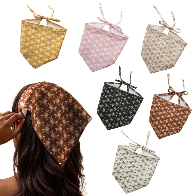 Vercret 6 Pack Floral Hair Scarf Headband for Women, Hair Bandana Headbands, Head Wrap Scarves Covers Boho Triangle Kerchief Cute Hair Accessories - Image 1