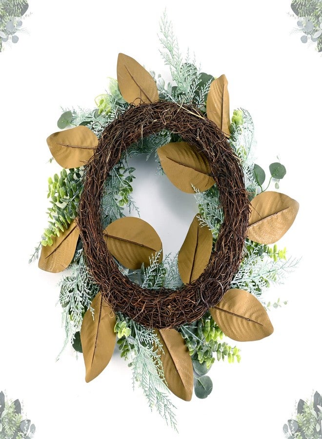 SEVENLOVE 24'' Hello Door Wreath 24inch Boxwood Wreath Farmhouse Eucalyptus Flocked Lambs Ear Wreaths for Front Door Hanging Wall Window Party Decoration - Image 4