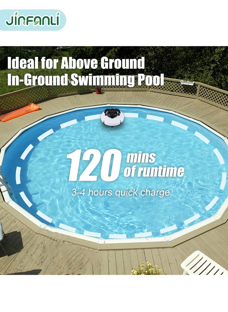 جين فان ل أنا روبوت تنظيف حمام السباحة اللاسلكي مقاوم للماء بدرجة IPX8 محركان شفط قوي إيقاف تلقائي وقت تشغيل 120 دقيقة تنظيف حمام السباحة تلقائيًا مناسب لحمامات السباحة فوق الأرض وتحت الأرض حتى 1076 قدمًا مربعًا - Image 5