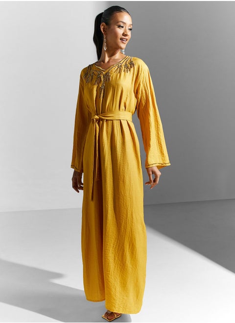 Embellished Belted Jalabiya