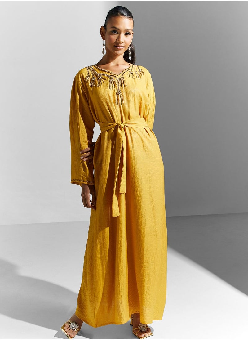 hayas closet - Embellished Belted Jalabiya - Image 1