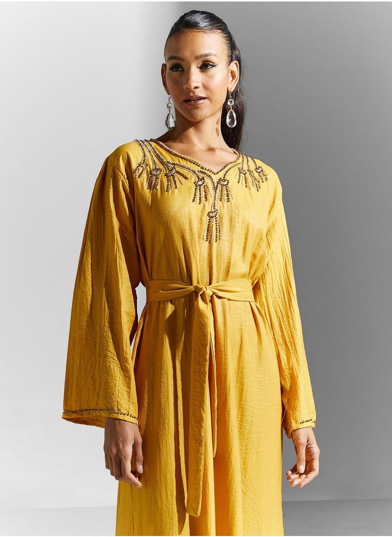 hayas closet - Embellished Belted Jalabiya - Image 1