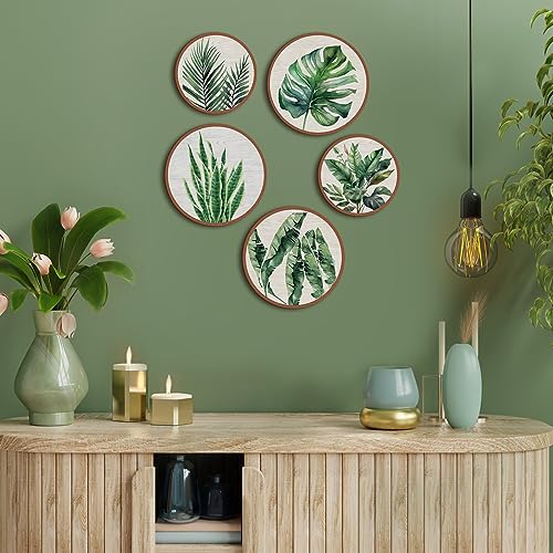 Qunclay 5 Pcs Wall Art Decor Wooden Living Room Wall Decor Bohemian Hanging Farmhouse Geometric 10 and 8 Aesthetic Wood Minimalist Posters for BedroomLeaves - Image 3