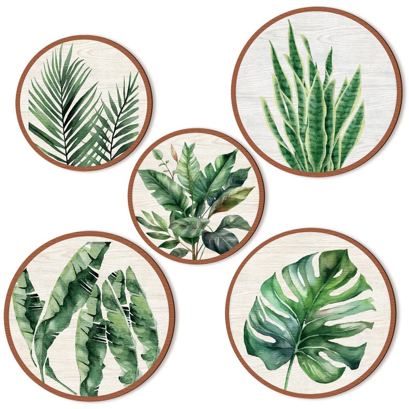 Qunclay 5 Pcs Wall Art Decor Wooden Living Room Wall Decor Bohemian Hanging Farmhouse Geometric 10 and 8 Aesthetic Wood Minimalist Posters for BedroomLeaves - Image 2