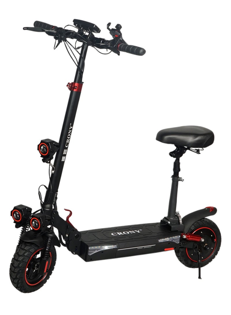 كروني سكوتر كهربائي T4 بشاشة كبيرة مع مقعد، محرك قوي 2000 واط بدون فرش، سرعة عالية 40–65 كم/س، بطارية 48V/13Ah طويلة المدى، سكوتر كهربائي قابل للطي للبالغين مع إطارات 10 إنش لجميع التضاريس ونظام تعليق مزدوج وفرامل قرصية هيدروليكية، مصابيح LED ثلاثية، قفل ذكي عبر التطبيق، دراجة كهربائية للتنقل اليومي، إطار ألومنيوم يتحمل 120 كجم، مناسب للتنقل الحضري وسكوتر كهربائي محمول. - Image 1