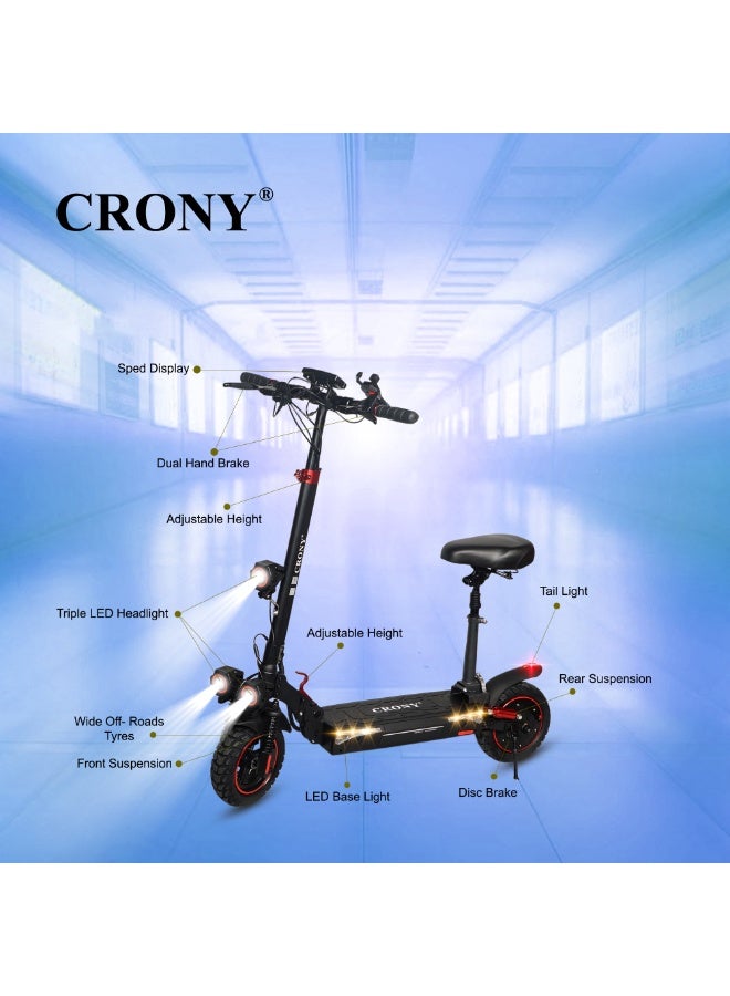 كروني سكوتر كهربائي T4 بشاشة كبيرة مع مقعد، محرك قوي 2000 واط بدون فرش، سرعة عالية 40–65 كم/س، بطارية 48V/13Ah طويلة المدى، سكوتر كهربائي قابل للطي للبالغين مع إطارات 10 إنش لجميع التضاريس ونظام تعليق مزدوج وفرامل قرصية هيدروليكية، مصابيح LED ثلاثية، قفل ذكي عبر التطبيق، دراجة كهربائية للتنقل اليومي، إطار ألومنيوم يتحمل 120 كجم، مناسب للتنقل الحضري وسكوتر كهربائي محمول. - Image 3