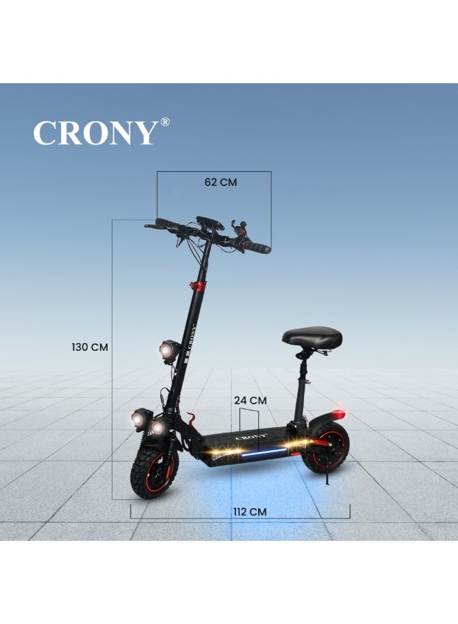 كروني سكوتر كهربائي T4 بشاشة كبيرة مع مقعد، محرك قوي 2000 واط بدون فرش، سرعة عالية 40–65 كم/س، بطارية 48V/13Ah طويلة المدى، سكوتر كهربائي قابل للطي للبالغين مع إطارات 10 إنش لجميع التضاريس ونظام تعليق مزدوج وفرامل قرصية هيدروليكية، مصابيح LED ثلاثية، قفل ذكي عبر التطبيق، دراجة كهربائية للتنقل اليومي، إطار ألومنيوم يتحمل 120 كجم، مناسب للتنقل الحضري وسكوتر كهربائي محمول. - Image 5