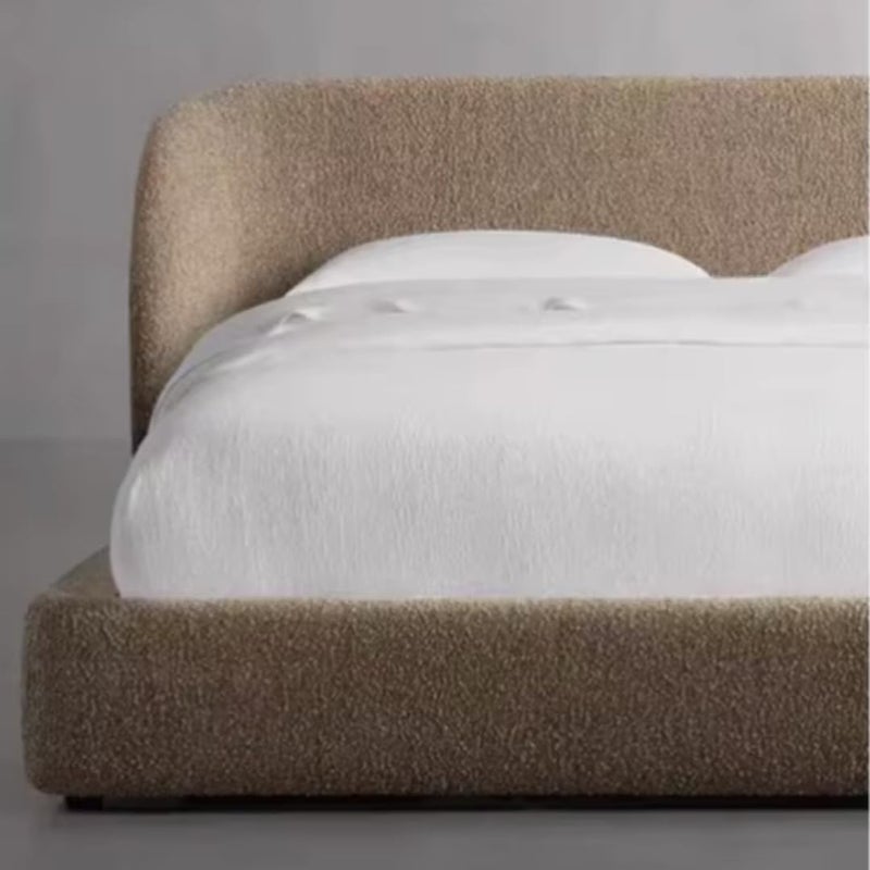 Boucle Fabric Upholstered Bed with Curved Wingback Headboard - Modern Luxury Low Profile Platform Frame (Light Brown, Queen) - Image 5