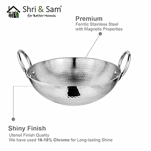 Shri & Sam Stainless Steel Heavy Weight Hammered Kadhai, 2.5 mm,24 cm, 1.3 Kg, 2.1 Litre - Image 3
