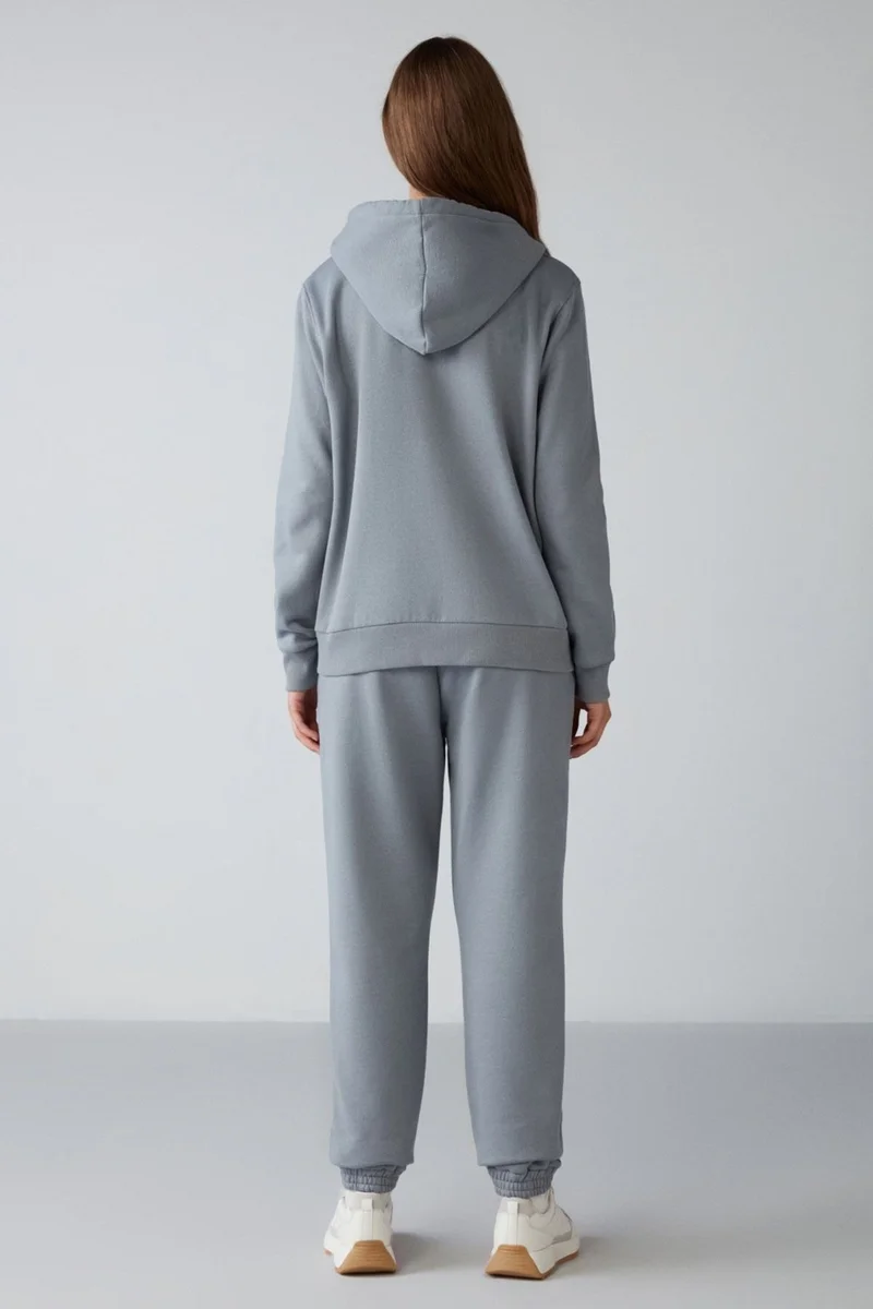 جريميلانج Carlota Women's Soft Polar Fleece 3 Thread Relaxed Hooded Zippered Blue Sweatshirt