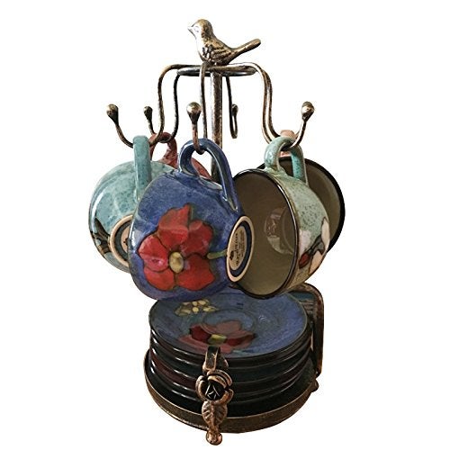 La La Pet Creation Core Vintage Bronze Iron Coffee Cup Holder Storage Premium Rustic Tea Mug and Saucer Display Rack Holds 6 Cups - Image 4