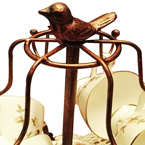 La La Pet Creation Core Vintage Bronze Iron Coffee Cup Holder Storage Premium Rustic Tea Mug and Saucer Display Rack Holds 6 Cups - Image 5