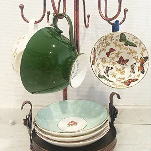 La La Pet Creation Core Vintage Bronze Iron Coffee Cup Holder Storage Premium Rustic Tea Mug and Saucer Display Rack Holds 6 Cups - Image 2