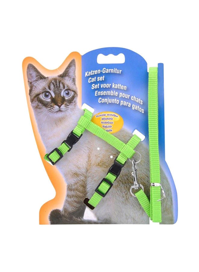 NIBEMINENT Adjustable Pet Cat Nylon Collar Lead Leash Harness Belt Green 8.66x0.79x6.89inch - Image 1