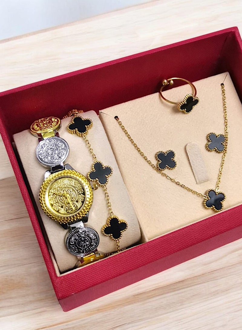 Rivoly Elegant women's stainless-steel set consisting of a waterproof watch with a set of bracelets, rings, necklaces, and earrings - Image 1