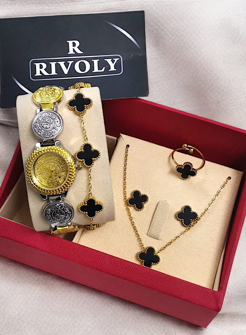 Rivoly Elegant women's stainless-steel set consisting of a waterproof watch with a set of bracelets, rings, necklaces, and earrings - Image 2