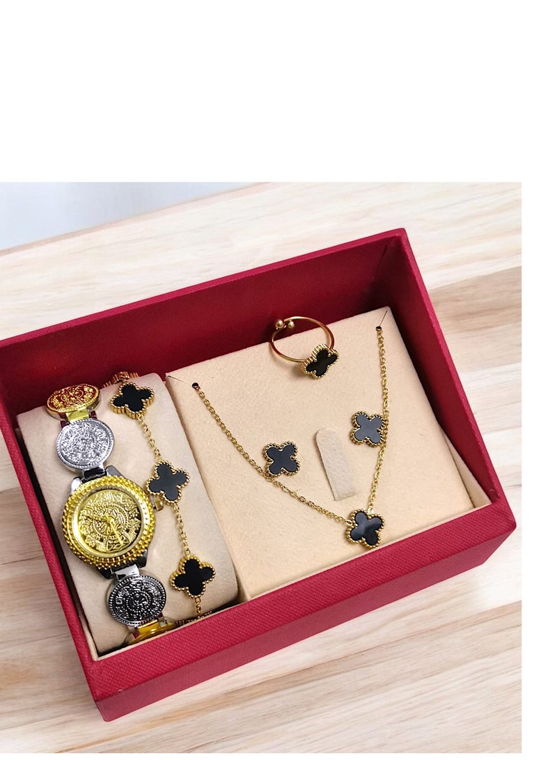 Rivoly Elegant women's stainless-steel set consisting of a waterproof watch with a set of bracelets, rings, necklaces, and earrings - Image 4