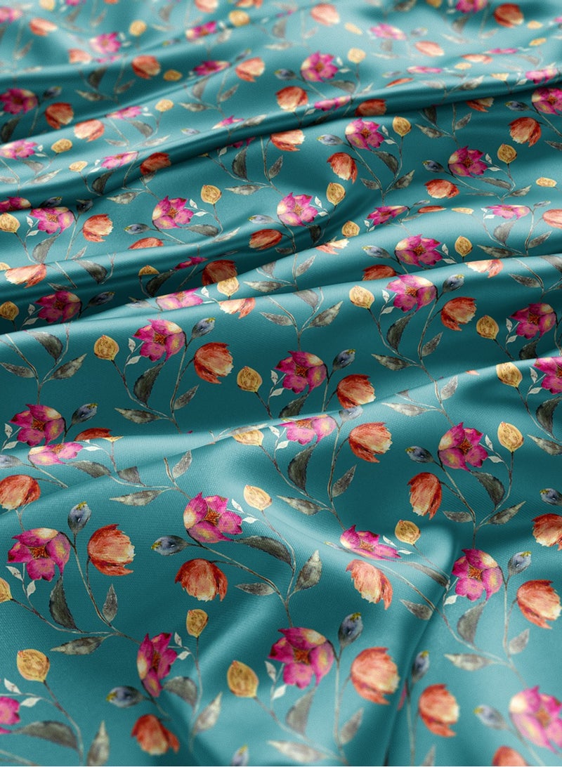 فيلاتو Ø¬Ù„Ø§Ø¨ÙŠØ© Ù…Ø®ÙˆÙŠØ± Ù…Ù† Ù‚Ù…Ø§Ø´ Ø­Ø±ÙŠØ± Ø§Ù„Ù„ÙŠÙ„ Ø¹Ø±Ø§Ù…Ù†ÙŠ Ø¨Ø§Ù„ÙŠØ§Ø±Ø¯Ø©ØŒ Ù†Ù‚Ø´Ø© Ø²Ù‡ÙˆØ± ÙˆØ±Ø¯ÙŠØ© Ø²Ø±Ù‚Ø§Ø¡ØŒ Ø®ÙŠØ§Ø·Ø© 58 Ø¨ÙˆØµØ© Ø¹Ø±Ø¶ - Image 3