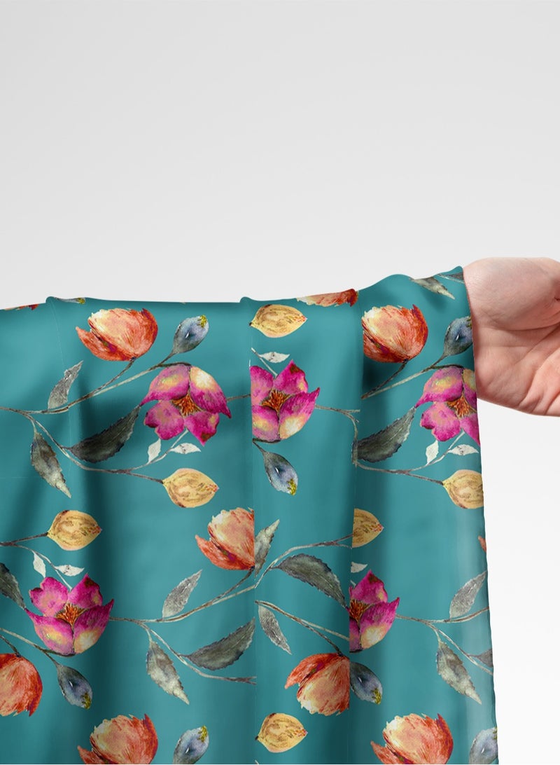 فيلاتو Ø¬Ù„Ø§Ø¨ÙŠØ© Ù…Ø®ÙˆÙŠØ± Ù…Ù† Ù‚Ù…Ø§Ø´ Ø­Ø±ÙŠØ± Ø§Ù„Ù„ÙŠÙ„ Ø¹Ø±Ø§Ù…Ù†ÙŠ Ø¨Ø§Ù„ÙŠØ§Ø±Ø¯Ø©ØŒ Ù†Ù‚Ø´Ø© Ø²Ù‡ÙˆØ± ÙˆØ±Ø¯ÙŠØ© Ø²Ø±Ù‚Ø§Ø¡ØŒ Ø®ÙŠØ§Ø·Ø© 58 Ø¨ÙˆØµØ© Ø¹Ø±Ø¶ - Image 1