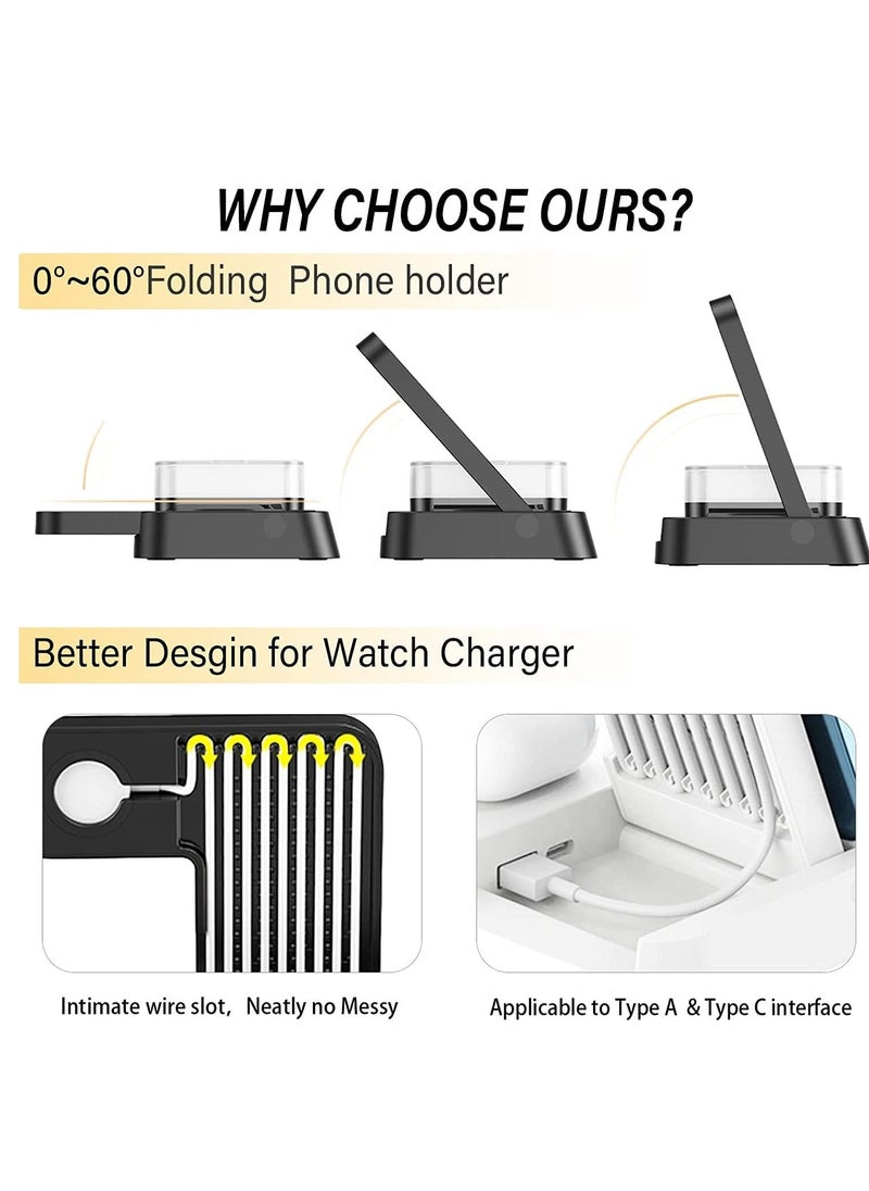Generic - Wireless Charging Station with Alarm Clock LED Night Light 4 in 1 Fast Wireless Charger for iPhone 14/13/12/11/Pro/Max/XS/XR Wireless Charging Stand Dock for Apple Watch Black - Image 1