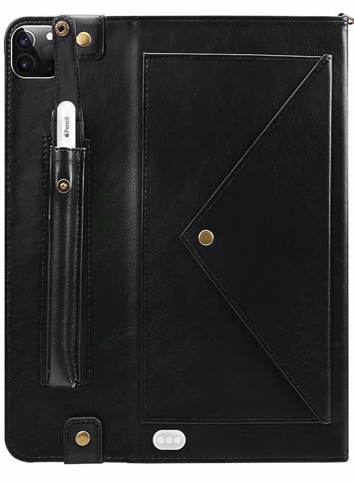 iPad Pro 11 Case with Shoulder Strap and Hand Band, PU Leather Shoulder Bag Envelope Wallet Cover with Card Holder Cash Pocket Pencil Holder for iPad Pro 11  - Image 3