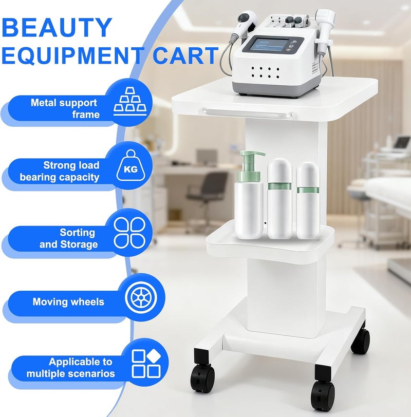 عربة صالون التجميل، حامل آلة التجميل الكامل من الحديد لصالونات السبا، عربة الجمال المتحركة بعجلات ومقبض للساونا، صالونات الشعر، المختبرات، تحمل 165 رطلاً (مع مقبس) - Image 4