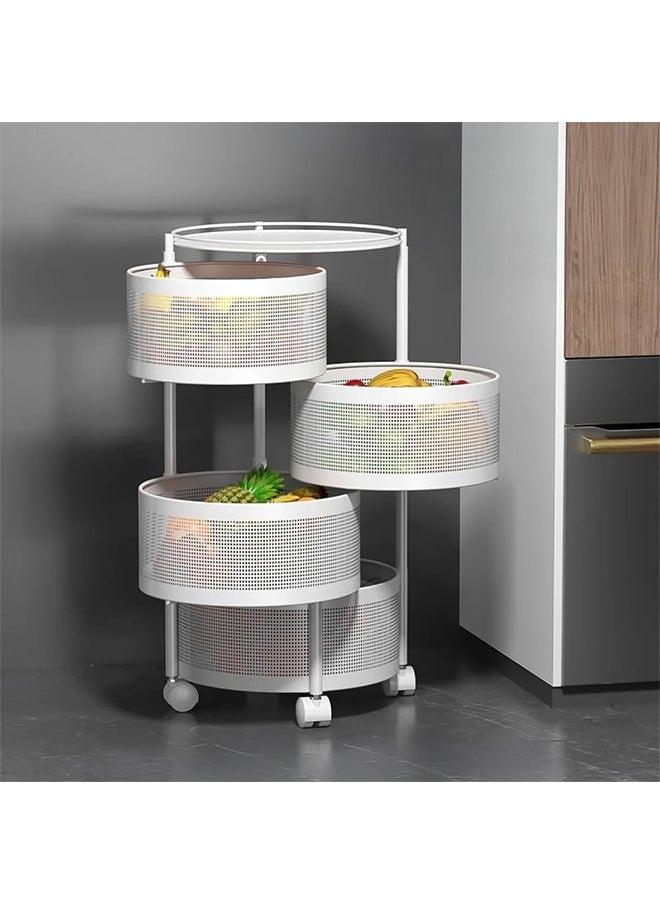 Cady One 4-Tier Revolving Kitchen Organizer, Metal Round Kitchen Storage Rack for Organizing Vegetables and Kitchen Tools, Multipurpose Mesh Home Storage Basket with Wheels, White  - Image 2