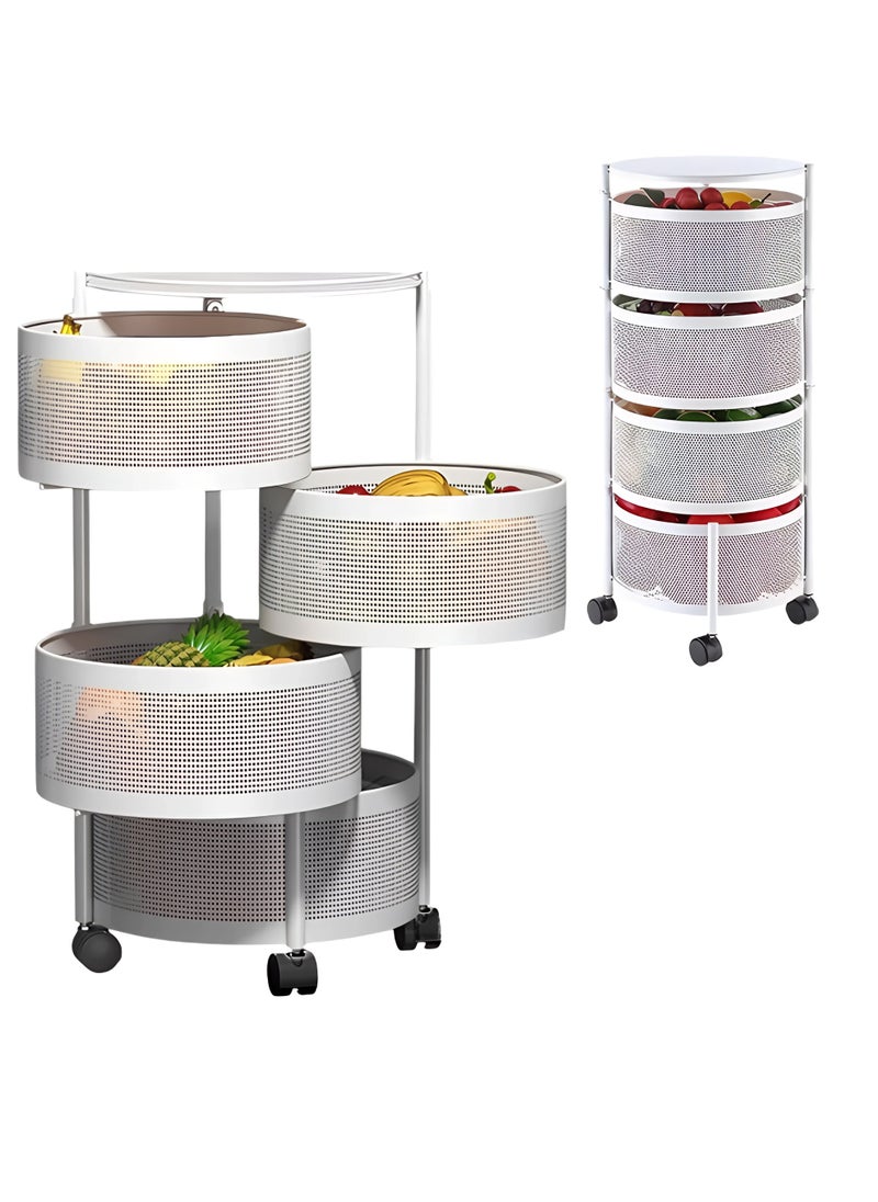 Cady One 4-Tier Revolving Kitchen Organizer, Metal Round Kitchen Storage Rack for Organizing Vegetables and Kitchen Tools, Multipurpose Mesh Home Storage Basket with Wheels, White  - Image 1