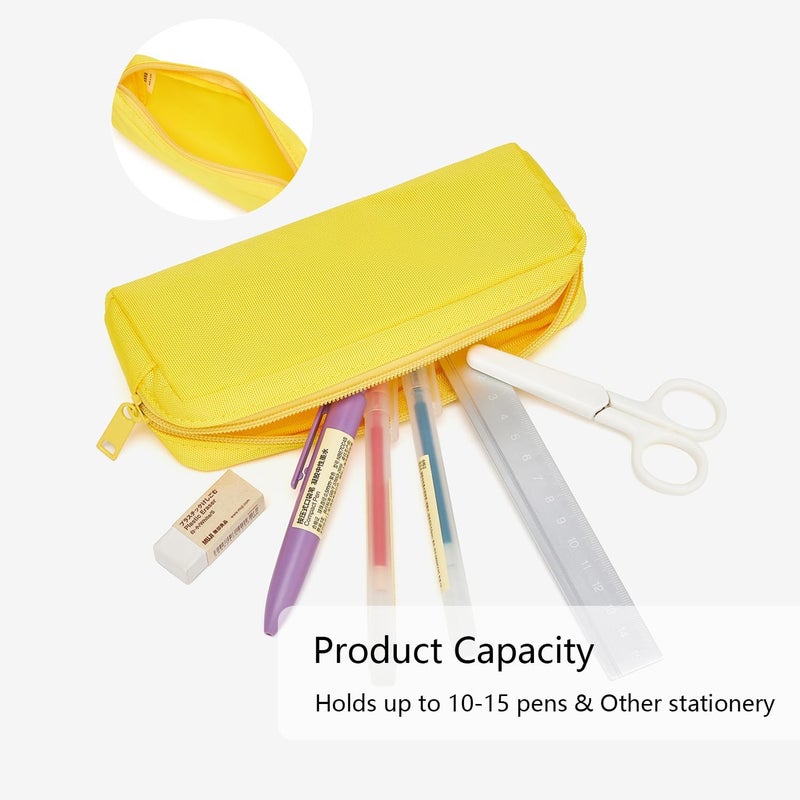 YONBEN Multi Color Zipper Pencil Pouch Pen Bag Canvas Pencil Case Stationary Bag (Yellow) - Image 5