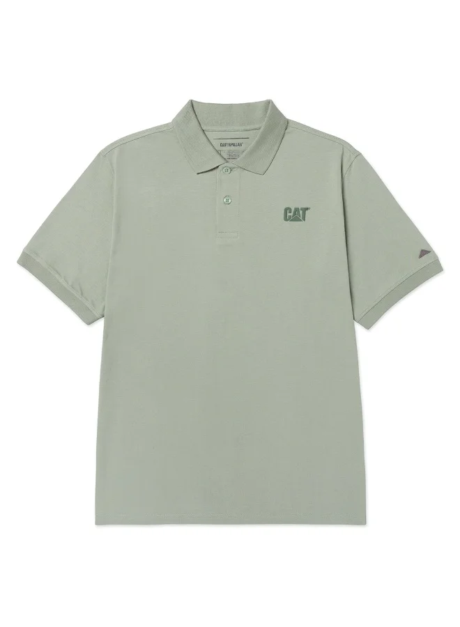 Caterpillar CAT Men’s Jersey Logo Polo T Shirt – 100% Cotton Peached Fabric – Split Droptail Hem – High‑Density Chest Print