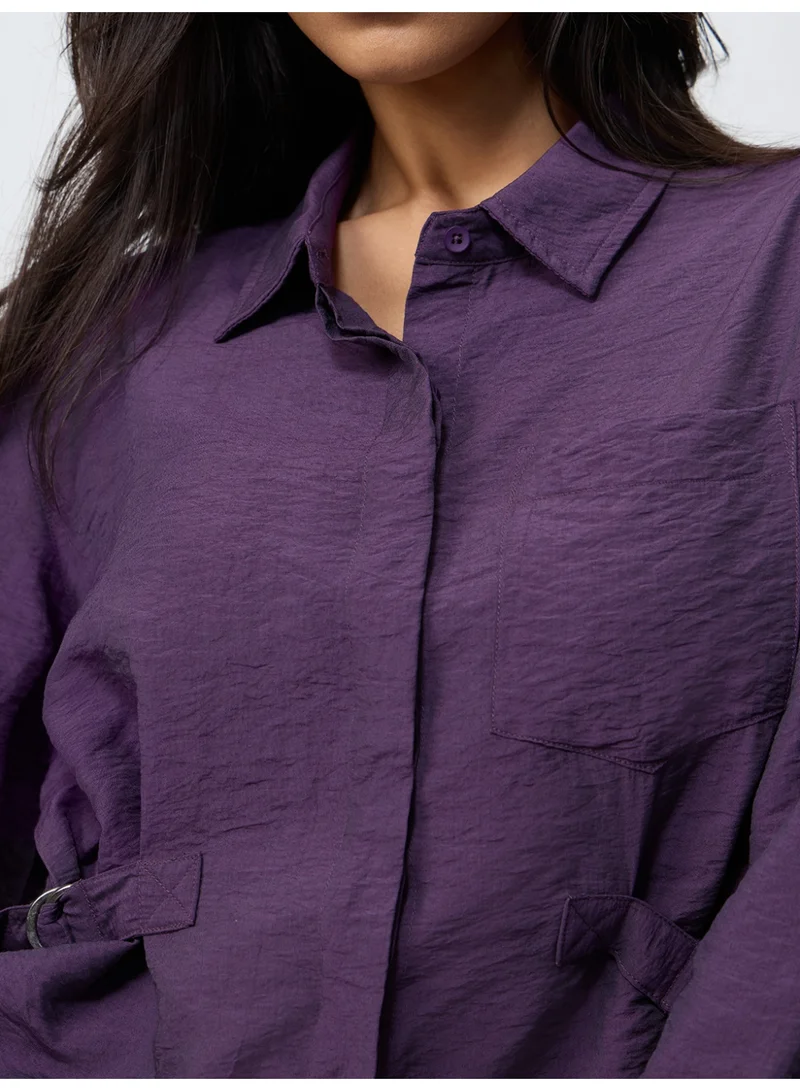 The Souled Store  The Souled Store Buckle Shirt: Berry Women and Girls Full Sleeves Spread Collar Purple Solid Viscose Nylon Relaxed Fit Lightweight Winter-Ready Casual Shirt  | Best Price UAE