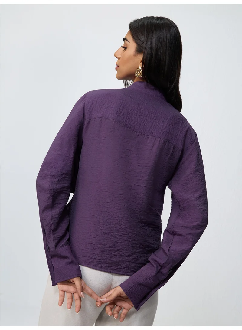 The Souled Store  The Souled Store Buckle Shirt: Berry Women and Girls Full Sleeves Spread Collar Purple Solid Viscose Nylon Relaxed Fit Lightweight Winter-Ready Casual Shirt  | Best Price UAE