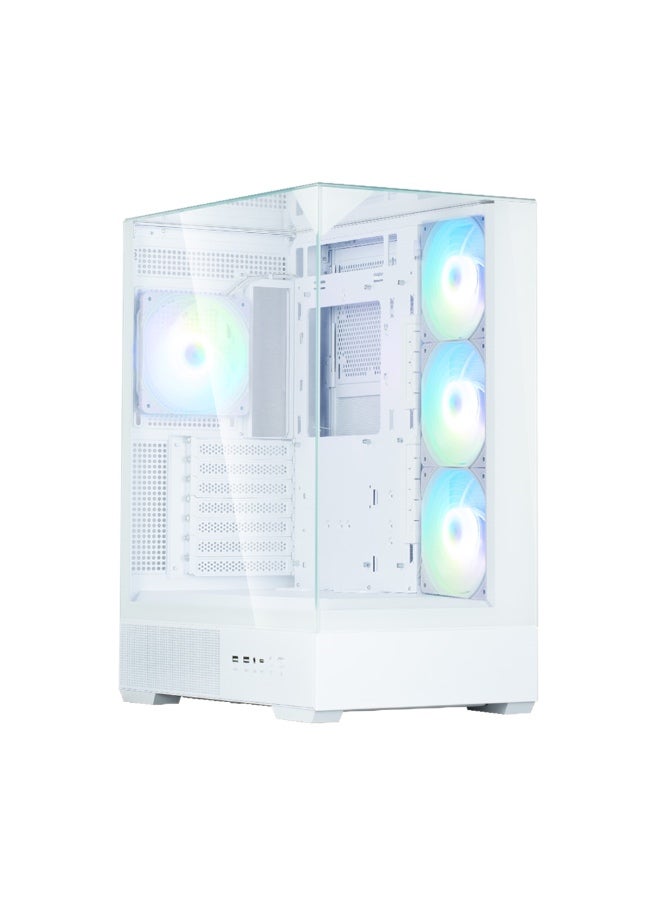 زالمان هيكل كمبيوتر ألعاب بانورامي متوسط الحجم ZALMAN P40 PRISM أبيض ATX مع لوحين زجاجيين مقويين و 4 مراوح ARGB - Image 1