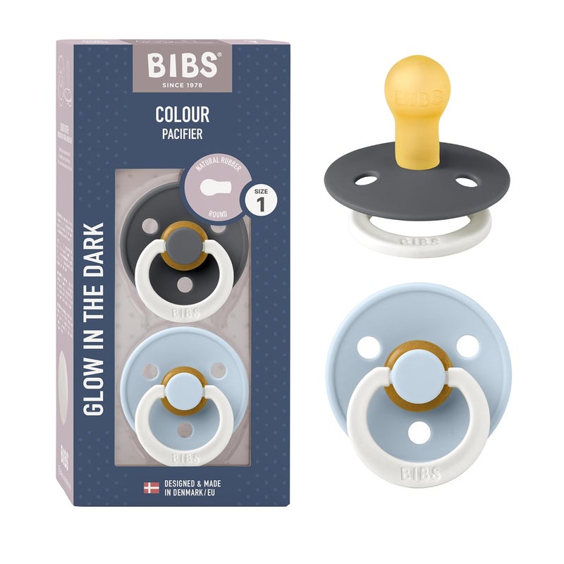 BIBS Schnuller Colour 2er Pack Naturkautschuk dnische Schnuller mit Kirschform Iron NightBaby Blue Night Gre 1 06 Monate - Image 1