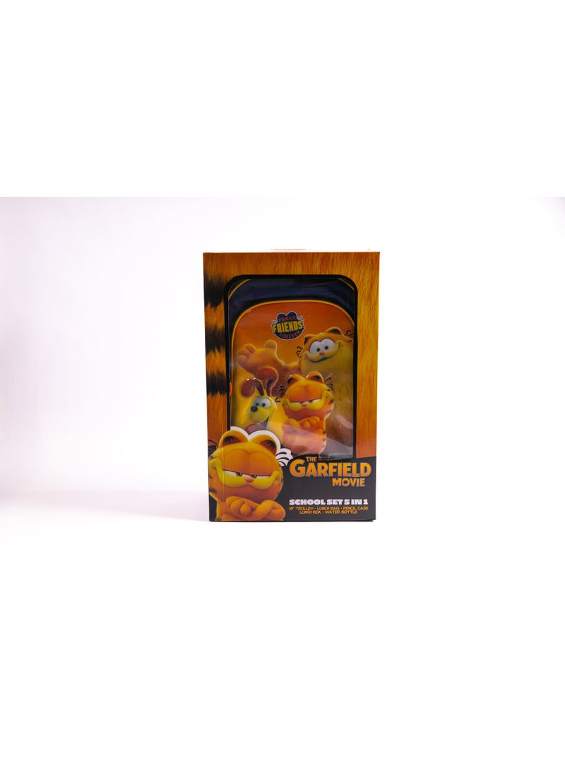 غارفيلد مجموعة عربة المدرسة مقاس 18 بوصة من جارفيلد مع حقيبة غداء ومقلمة وزجاجة مياه وصندوق غداء – أزرق داكن - Image 2
