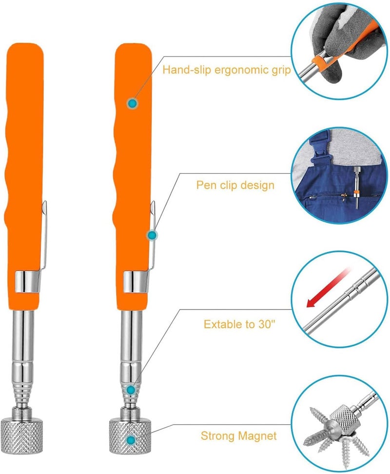 Voleleo 2 Pack Telescoping Magnetic Pick-up Tool Set,28.7in Flexible Bendable Spring Long Magnet,Non-Slip Extendable,23.6in High Quality Retrieving Strong Portable Magnet Sticks with Pocket Clip - Image 2