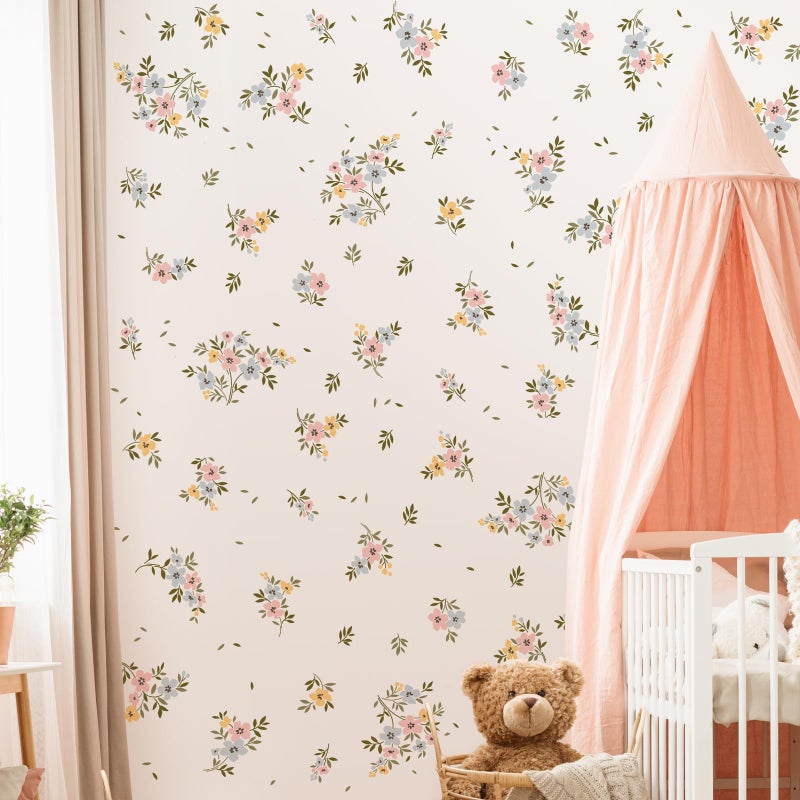 DTLIFEK Watercolor Flower Wall Decals Boho Colorful Floral Wall Stickers Green Leaves Wall Art Removable Spring Wildflower Garden Plants Peel and Stick Wallpaper for Kids Girls Bedroom Background Decor 1237 - Image 3