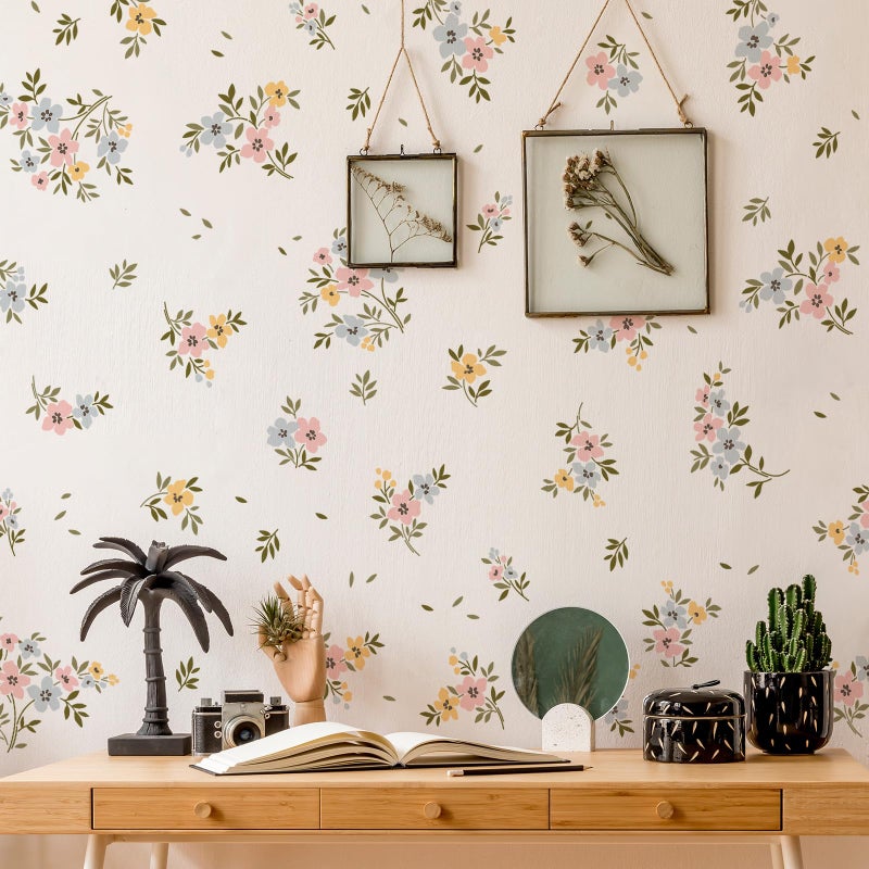 DTLIFEK Watercolor Flower Wall Decals Boho Colorful Floral Wall Stickers Green Leaves Wall Art Removable Spring Wildflower Garden Plants Peel and Stick Wallpaper for Kids Girls Bedroom Background Decor 1237 - Image 5