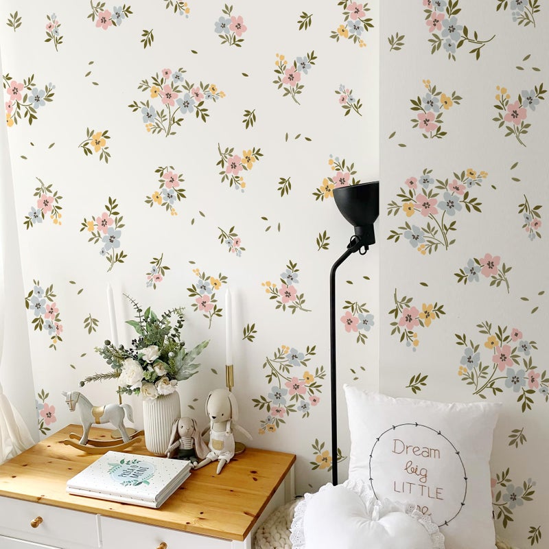 DTLIFEK Watercolor Flower Wall Decals Boho Colorful Floral Wall Stickers Green Leaves Wall Art Removable Spring Wildflower Garden Plants Peel and Stick Wallpaper for Kids Girls Bedroom Background Decor 1237 - Image 4