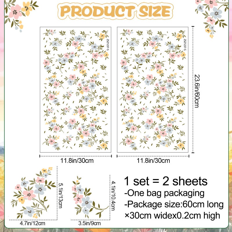 DTLIFEK Watercolor Flower Wall Decals Boho Colorful Floral Wall Stickers Green Leaves Wall Art Removable Spring Wildflower Garden Plants Peel and Stick Wallpaper for Kids Girls Bedroom Background Decor 1237 - Image 2