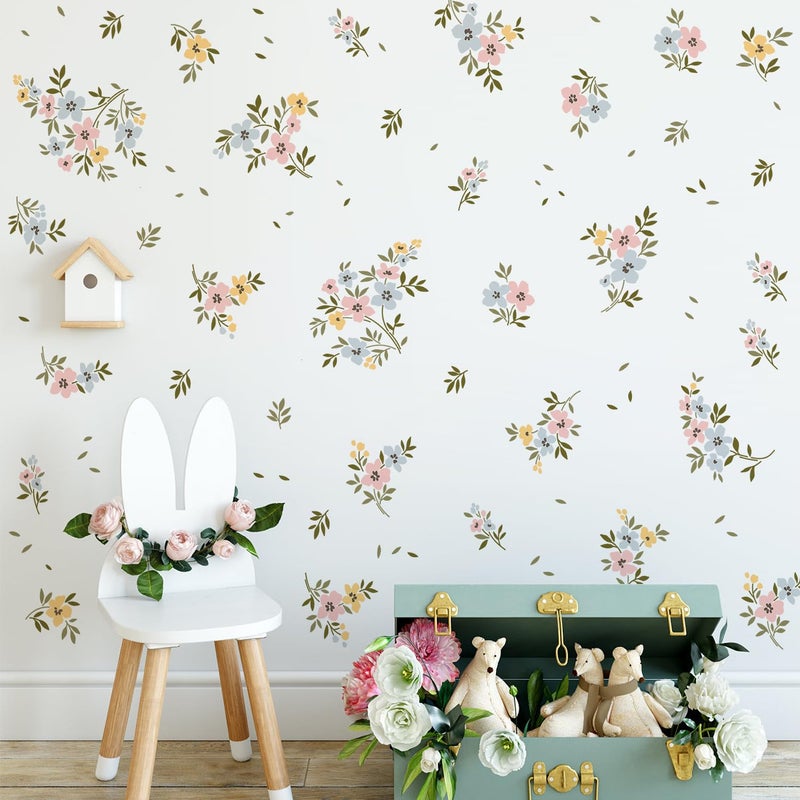 DTLIFEK Watercolor Flower Wall Decals Boho Colorful Floral Wall Stickers Green Leaves Wall Art Removable Spring Wildflower Garden Plants Peel and Stick Wallpaper for Kids Girls Bedroom Background Decor 1237 - Image 1