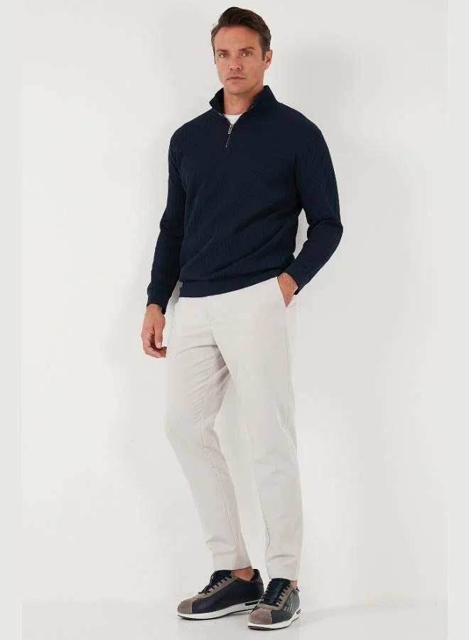 بوراتي بلوزة قطنية بياقة واقفة وسحاب نصفي للرجال من بوراتي