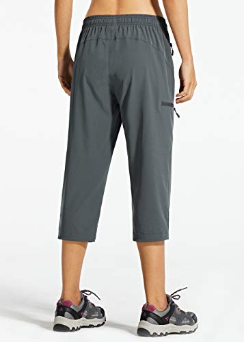 Libin Women's Quick Dry Hiking Capri Pants Lightweight Cargo Cropped Pants Water Resistant Outdoor Casual, Gray XL - Image 2