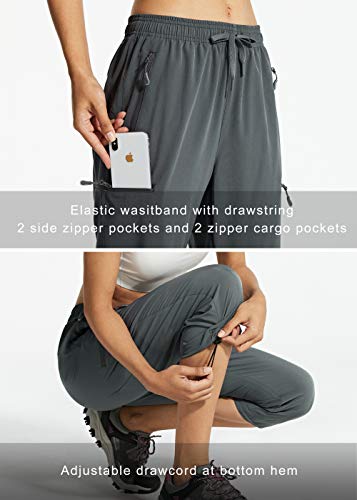 Libin Women's Quick Dry Hiking Capri Pants Lightweight Cargo Cropped Pants Water Resistant Outdoor Casual, Gray XL - Image 4