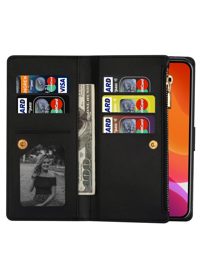 S-TOP Case For iPhone 14 Pro Max Multi-card Slots Laser Carving Glitter Zipper Leather Case - Image 5
