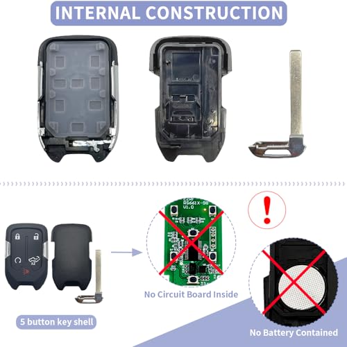 JJCHQ Key Fob Shell Case Replacement Fits for Chevy Silverado 2022 2021 2020 2019 and GMC Sierra 1500 2500HD 3500HD 5 Button Keyless Entry Remote Control Smart Car Key Fob Cover - Image 2