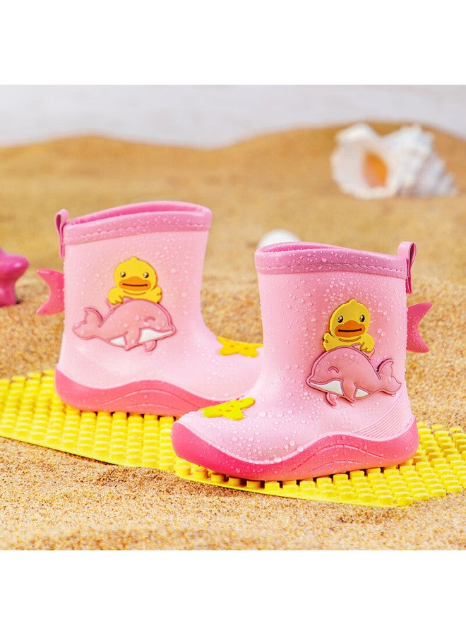 B.duck Children's Rain Boots, Cute Cartoon Design For Boys And Girls, Mid-calf Waterproof Rain Boots For Summer, 5914 Pink, Size 22 - Image 1